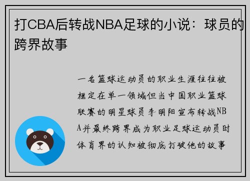 打CBA后转战NBA足球的小说：球员的跨界故事