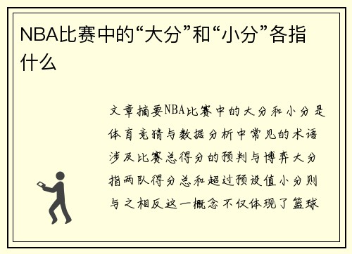 NBA比赛中的“大分”和“小分”各指什么